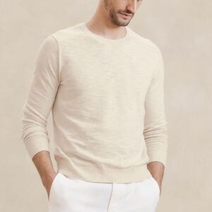 Banana Republic 100% Organic Cotton Slub Sweater Mens Size L Crewneck Cream